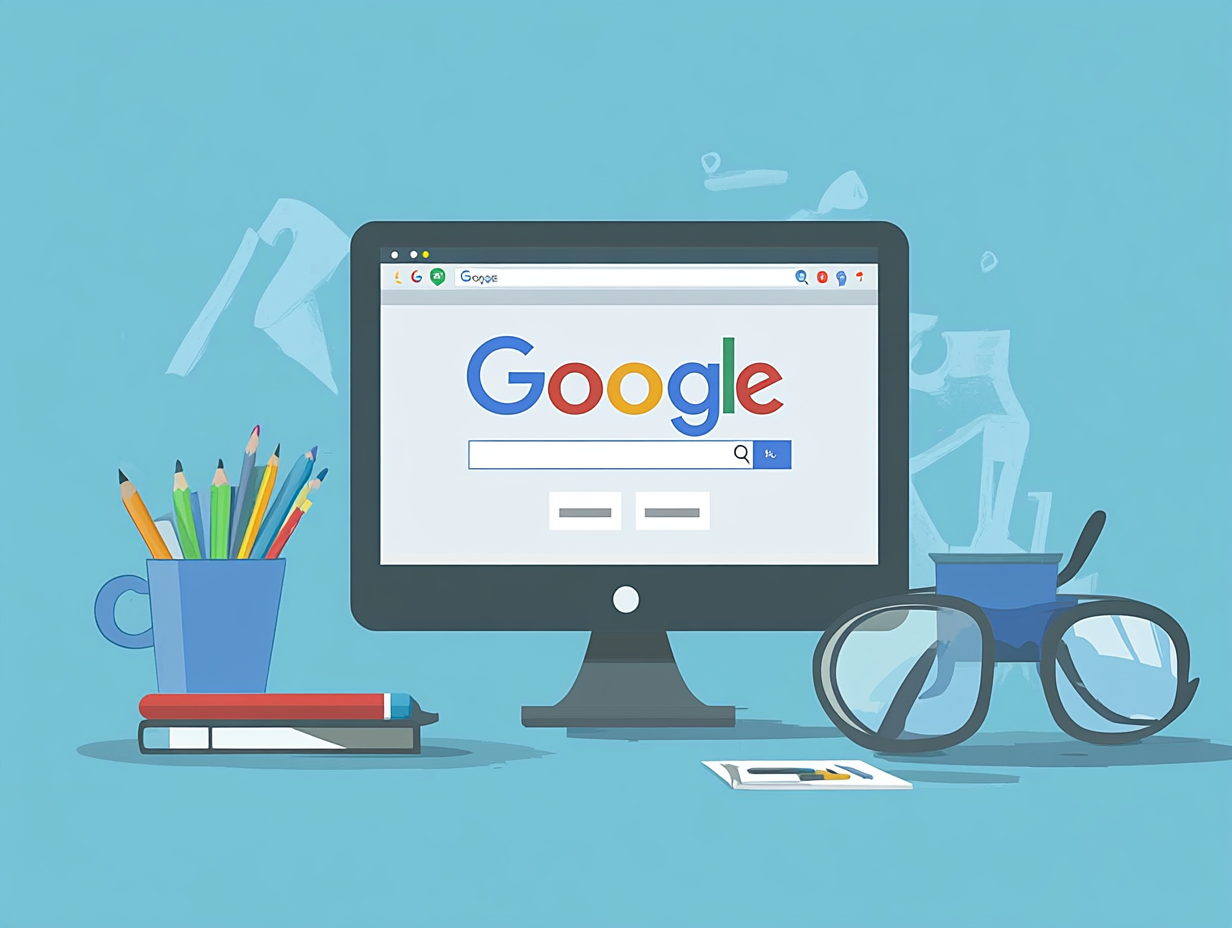 Ein Bild eines Computers der auf der Google Startseite ist.